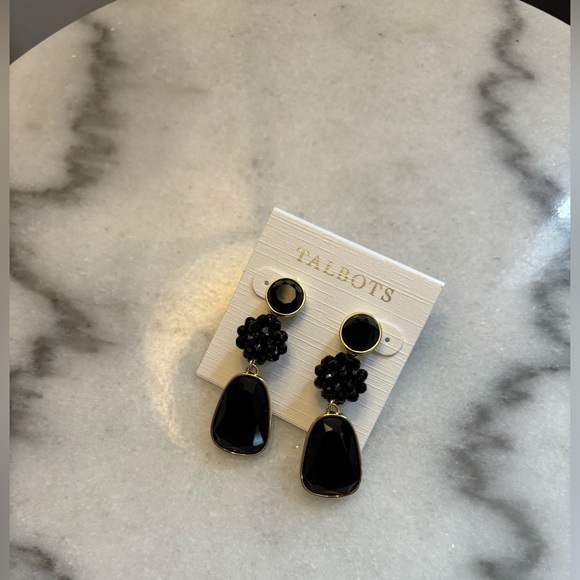 TALBOTS Beaded Drop Earrings Black Onyx Post Earrings - Picture 2 of 3
